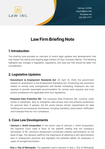 Free Law Firm Briefing Note Template to Edit Online