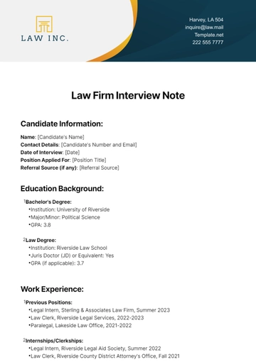 Free Law Firm Interview Note Template to Edit Online