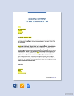 Hospital Pharmacy Technician Cover Letter