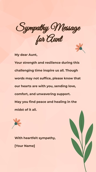 Free Sympathy Message for Aunt to Edit Online