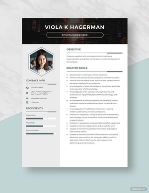 Fitness Supervisor Resume