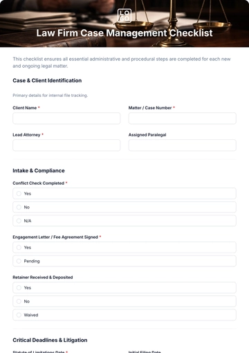 Free Law Firm Case Management Checklist Template & AI Maker