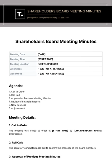 Free Shareholders Board Meeting Minutes Template to Edit Online