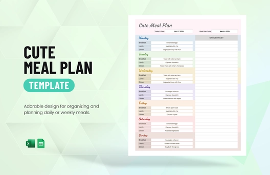Cute Meal Plan Template
