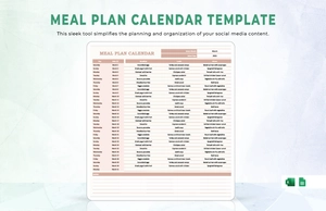 Meal Plan Calendar Template