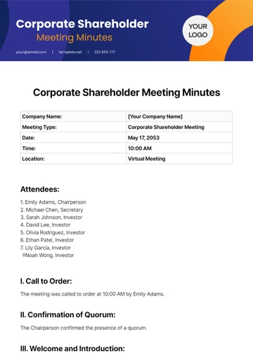 Free Corporate Shareholder Meeting Minutes Template to Edit Online
