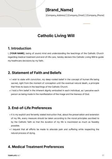 Free Catholic Living Will Template to Edit Online