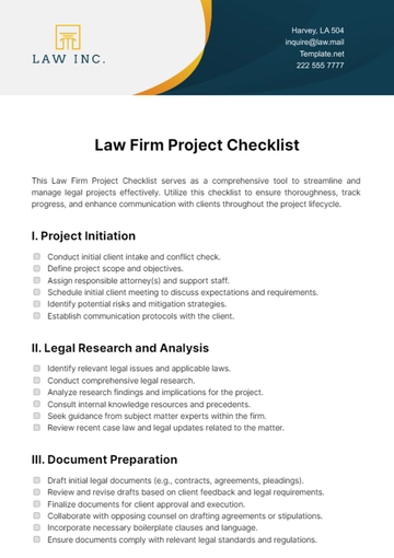 Free Law Firm Project Checklist Template to Edit Online