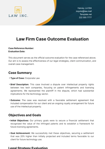 Free Law Firm Case Outcome Evaluation Template to Edit Online