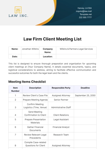 Free Law Firm Client Meeting List Template