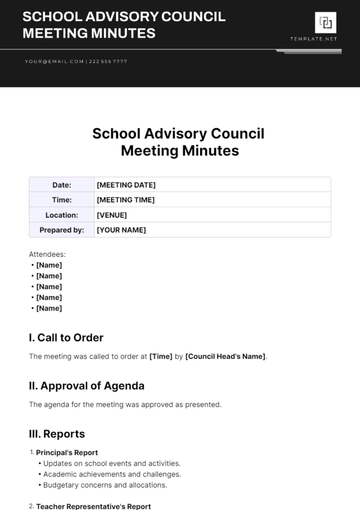 Free School Advisory Council Meeting Minutes Template to Edit Online