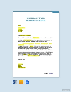 Photography Studio Manager Cover Letter