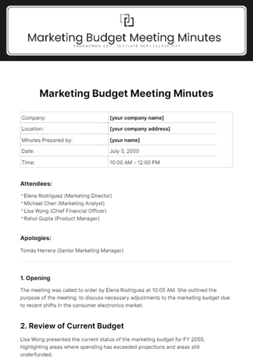 Free Marketing Budget Meeting Minutes Template to Edit Online
