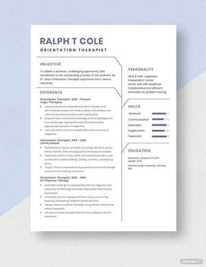 Orientation Therapist Resume