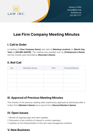 Free Law Firm Company Meeting Minutes Template to Edit Online
