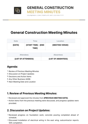 Free General Construction Meeting Minutes Template to Edit Online