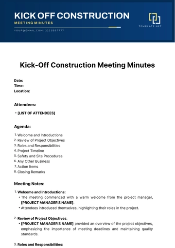 Free Kick Off Construction Meeting Minutes Template to Edit Online