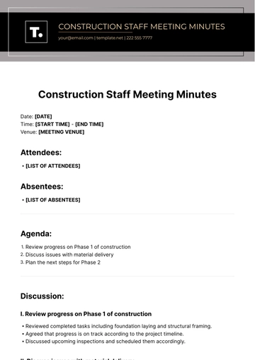 Free Construction Staff Meeting Minutes Template to Edit Online