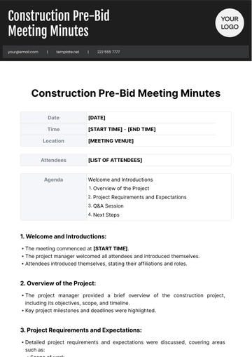 Free Construction Pre-Bid Meeting Minutes Template to Edit Online