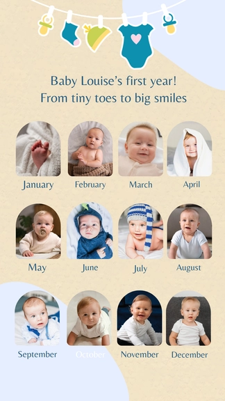 Free 12 Month Baby Photo Collage Template to Edit Online