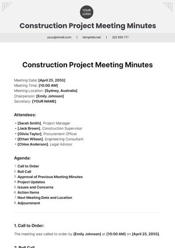 Free Construction Project Meeting Minutes Template to Edit Online