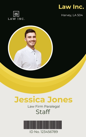 Free Law Firm Paralegal Staff ID Card Template to Edit Online