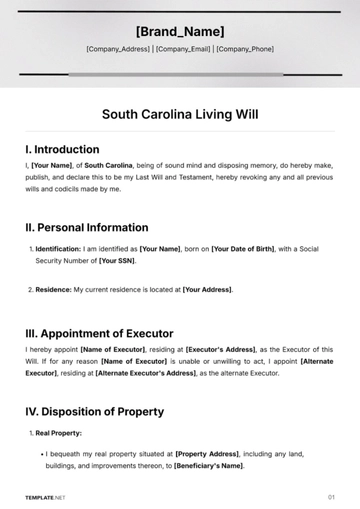 Free South Carolina Living Will Template to Edit Online