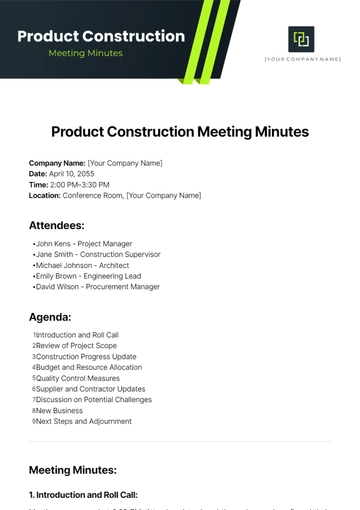 Free Product Construction Meeting Minutes Template to Edit Online