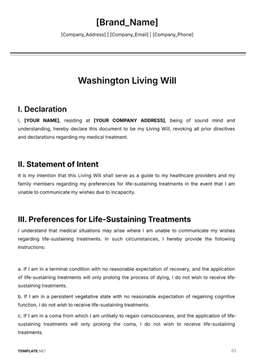 Free Washington Living Will Template to Edit Online