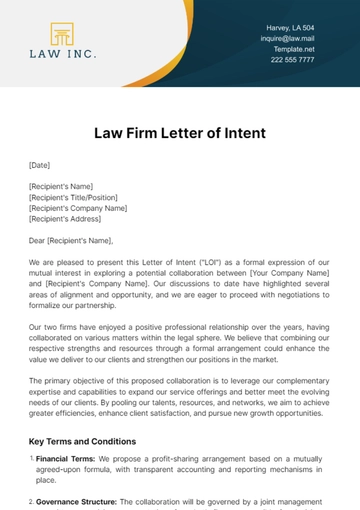 Free Law Firm Letter of Intent Template to Edit Online