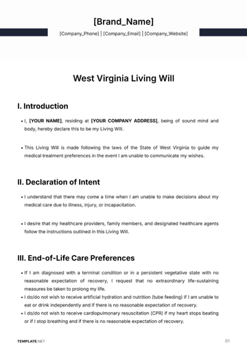 Free West Virginia Living Will Template to Edit Online