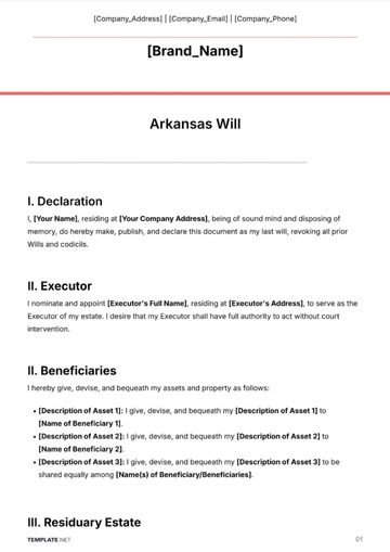 Free Arkansas Will Template to Edit Online