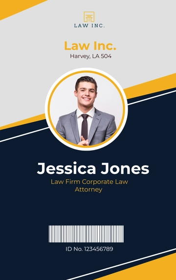 Free Law Firm Corporate Law Attorney ID Card Template to Edit Online