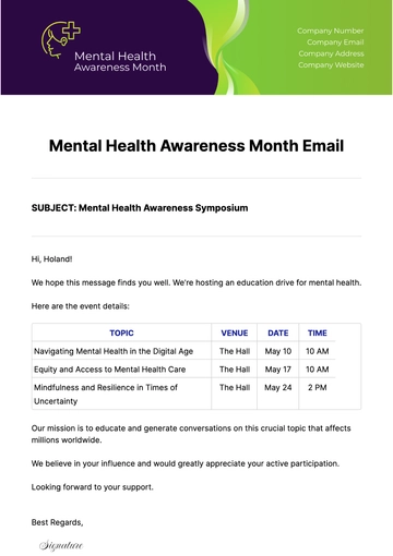 Free Mental Health Awareness Month Email Template to Edit Online