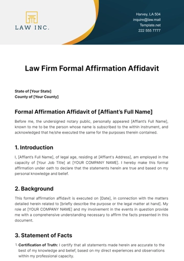 Free Law Firm Formal Affirmation Affidavit Template to Edit Online