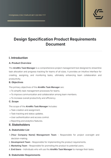 Free Design Specification Product Requirements Document Template to Edit Online