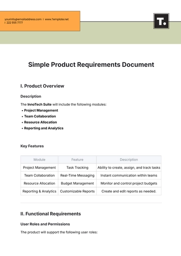 Free Simple Product Requirements Document Template to Edit Online | Template.net