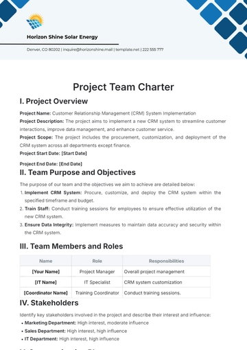 Free Project Team Charter Template to Edit Online