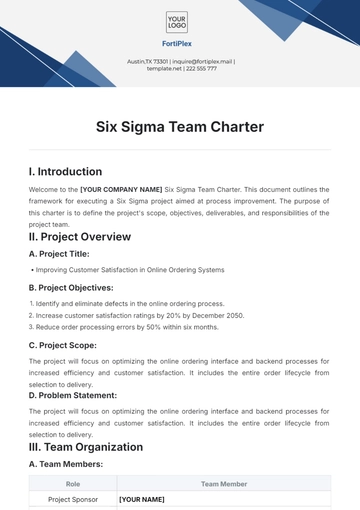 Free Six Sigma Team Charter Template to Edit Online
