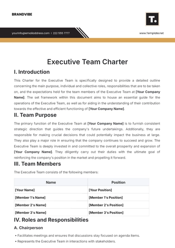 Free Executive Team Charter Template to Edit Online