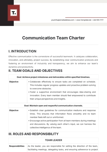 Free Communication Team Charter Template to Edit Online