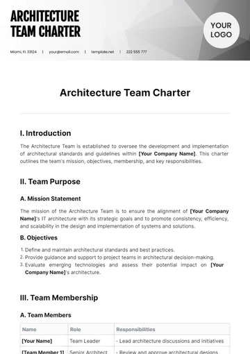 Free Architecture Team Charter Template to Edit Online