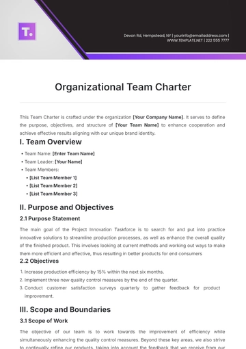 Free Organizational Team Charter Template to Edit Online