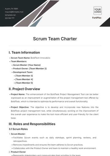 Free Scrum Team Charter Template to Edit Online