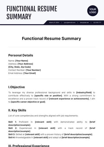 Free Functional Resume Summary Template