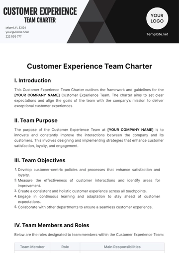 Free Customer Experience Team Charter Template to Edit Online