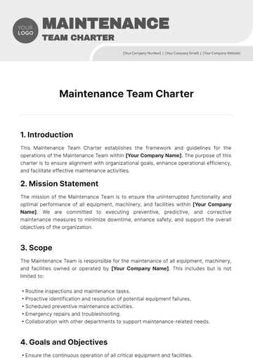 Free Maintenance Team Charter Template to Edit Online