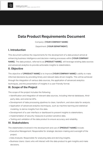 Free Data Product Requirements Document Template to Edit Online