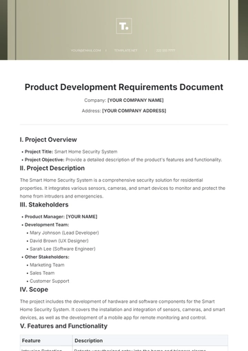 Free Product Development Requirements Document Template to Edit Online