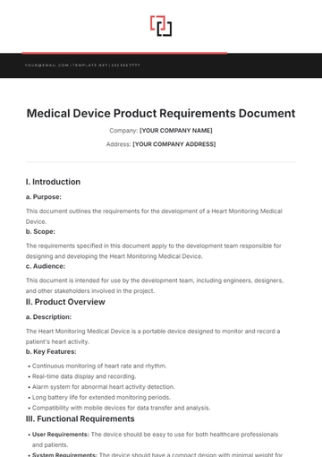 Free Medical Device Product Requirements Document Template to Edit Online